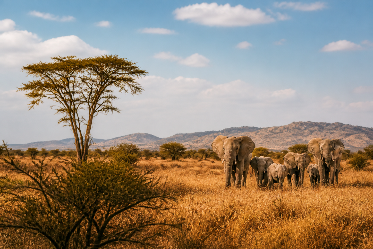 Golden Kruger savanna plains under a bright African sky